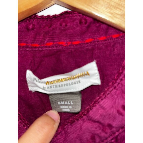 Pilcro By Anthropologie Burgundy Button-Down Embroidery Women's Blouse Size S - Picture 5 of 10